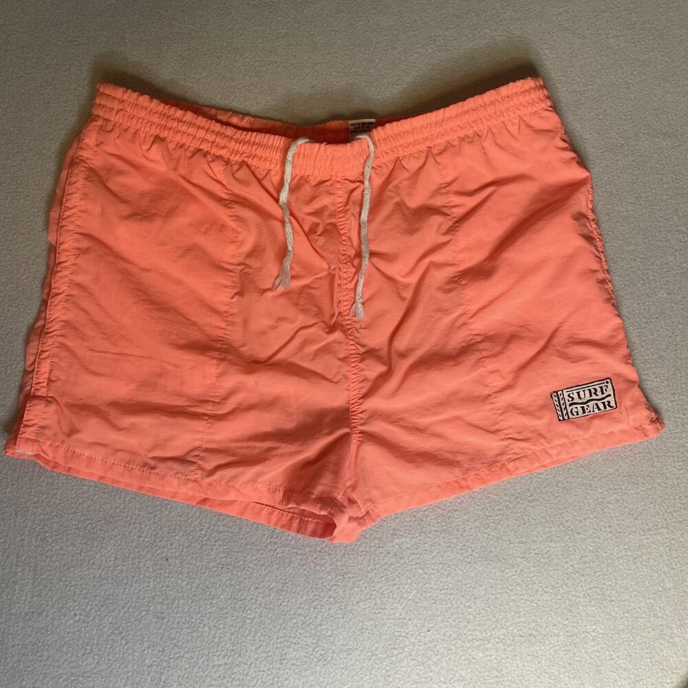 Vintage 90s Surf Gear Nylon Swim Trunks Men’s M 32-34 Coral Orange Retro